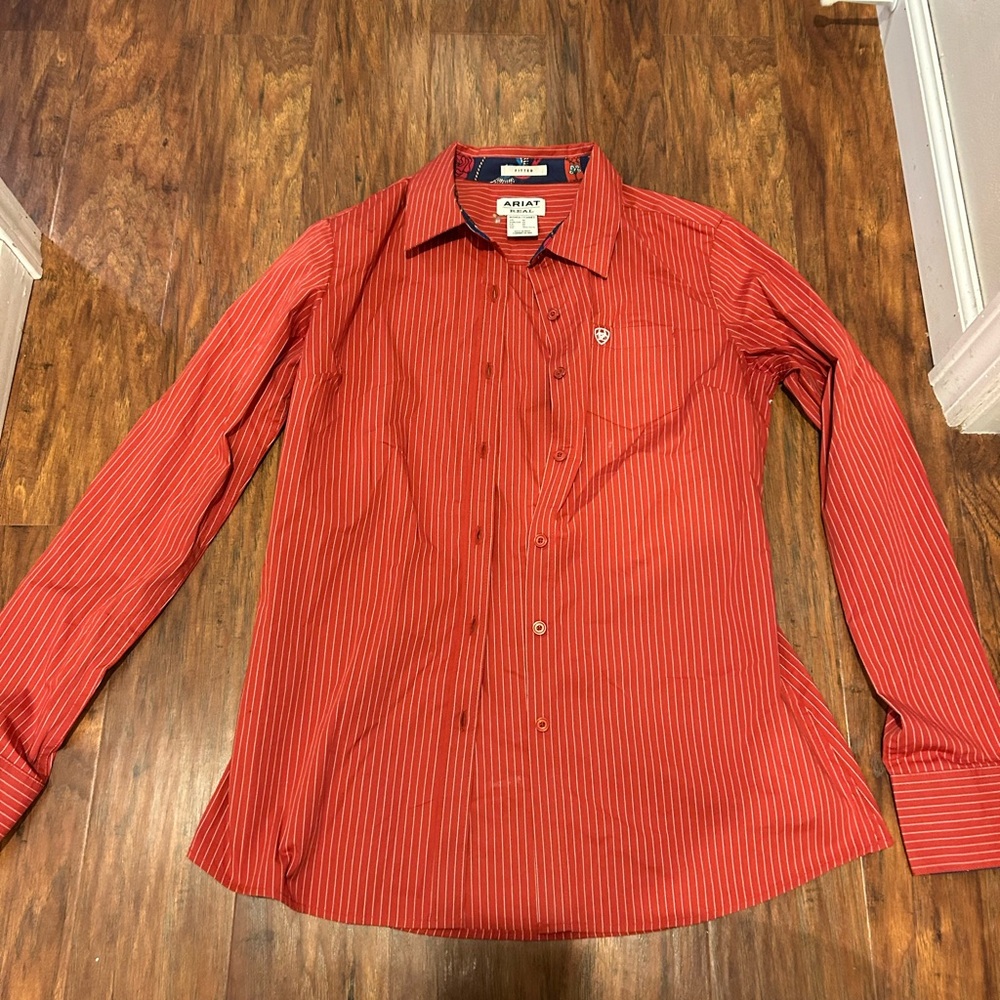ariat button up red striped shirt